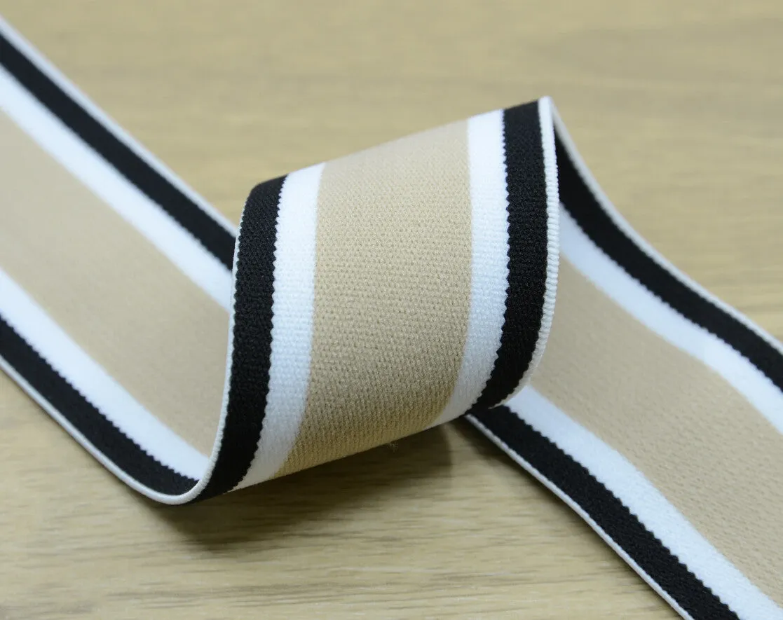 1.5 inch (40mm) Wide Colored Plush Three Colors Striped Elastic Band, Soft Waistband Elastic, Elastic Trim, Elastic Ribbon, Sewing Elastic