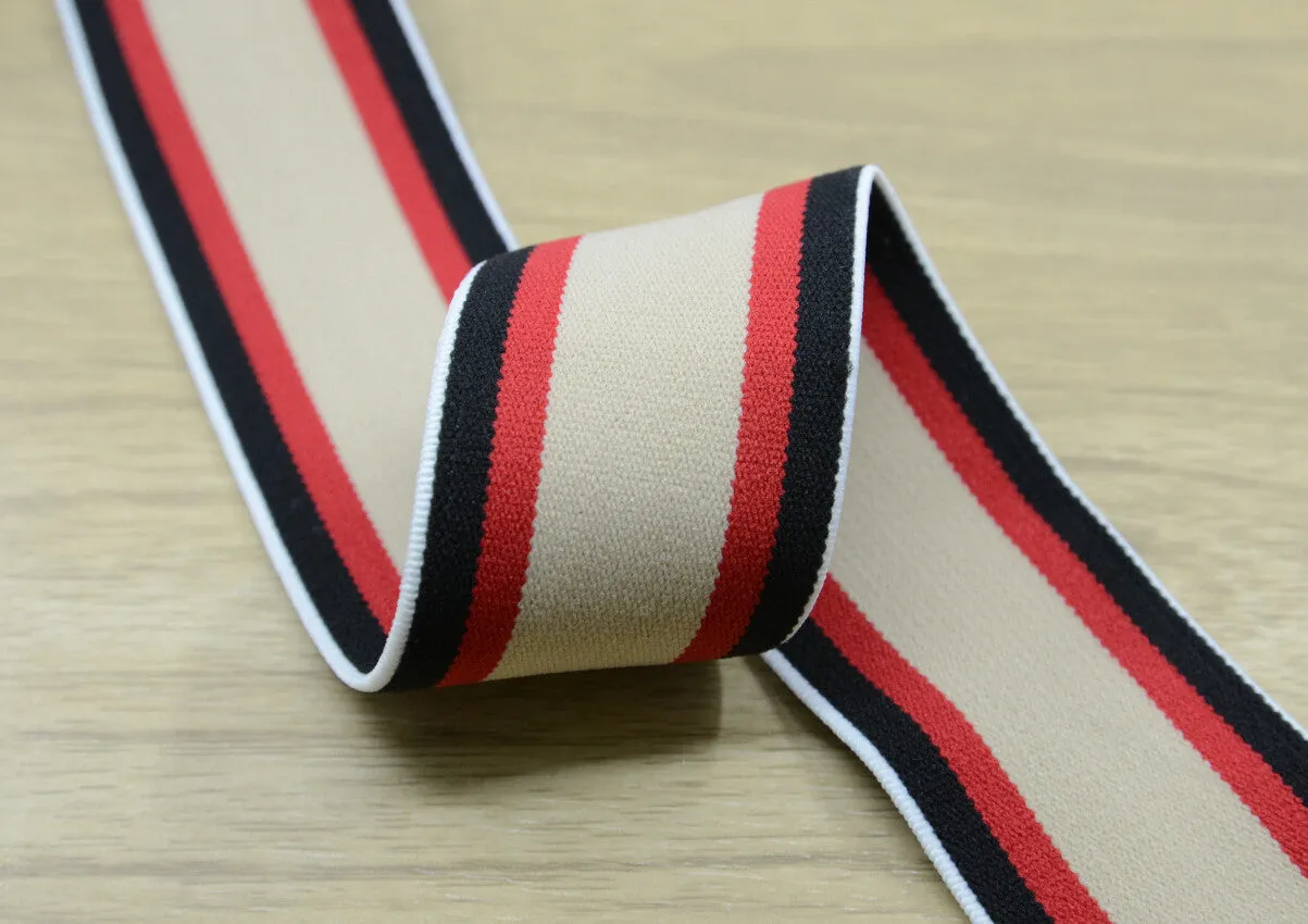 1.5 inch (40mm) Wide Colored Plush Three Colors Striped Elastic Band, Soft Waistband Elastic, Elastic Trim, Elastic Ribbon, Sewing Elastic