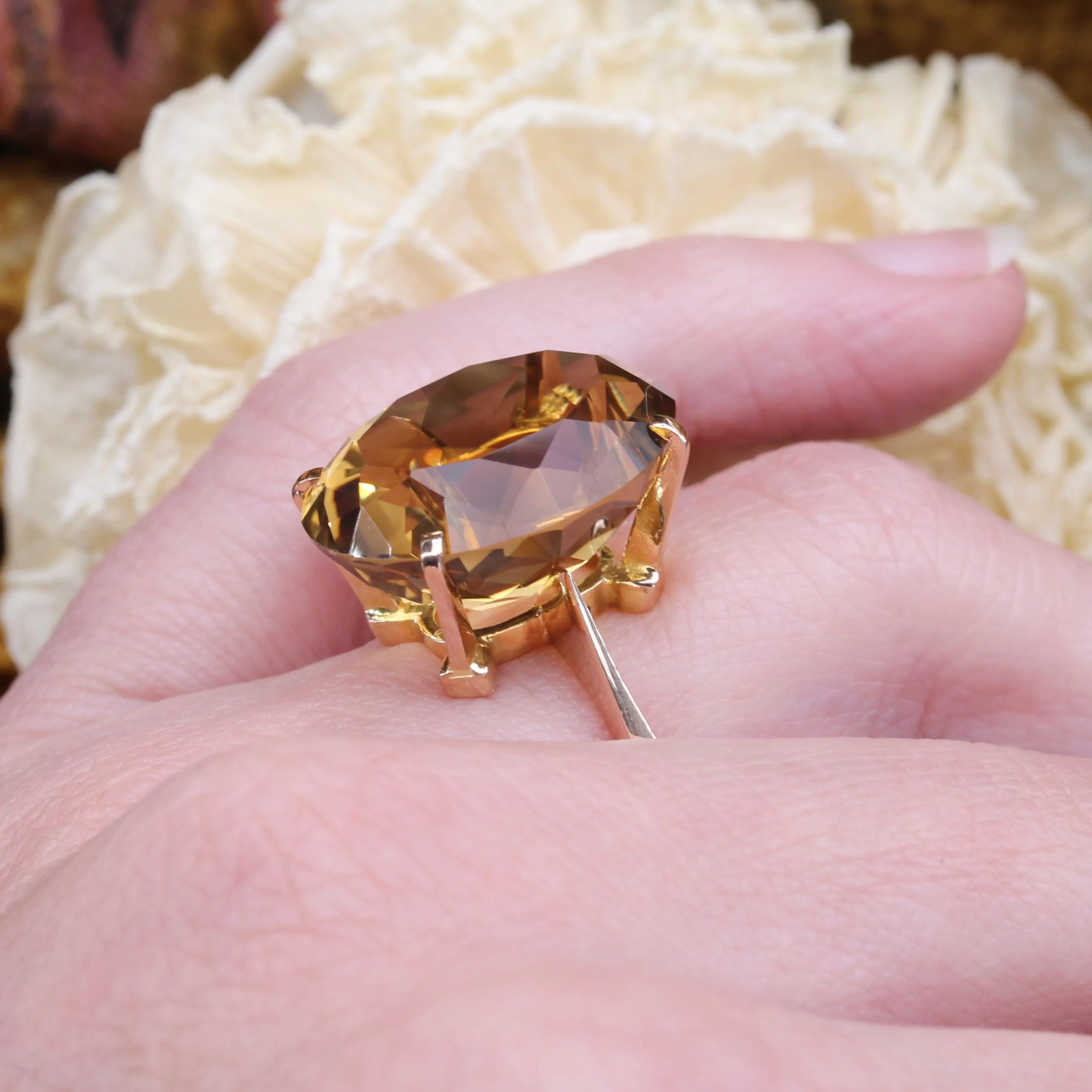 1960s 12 Carats Citrine 18 Karat Yellow Gold Cocktail Ring