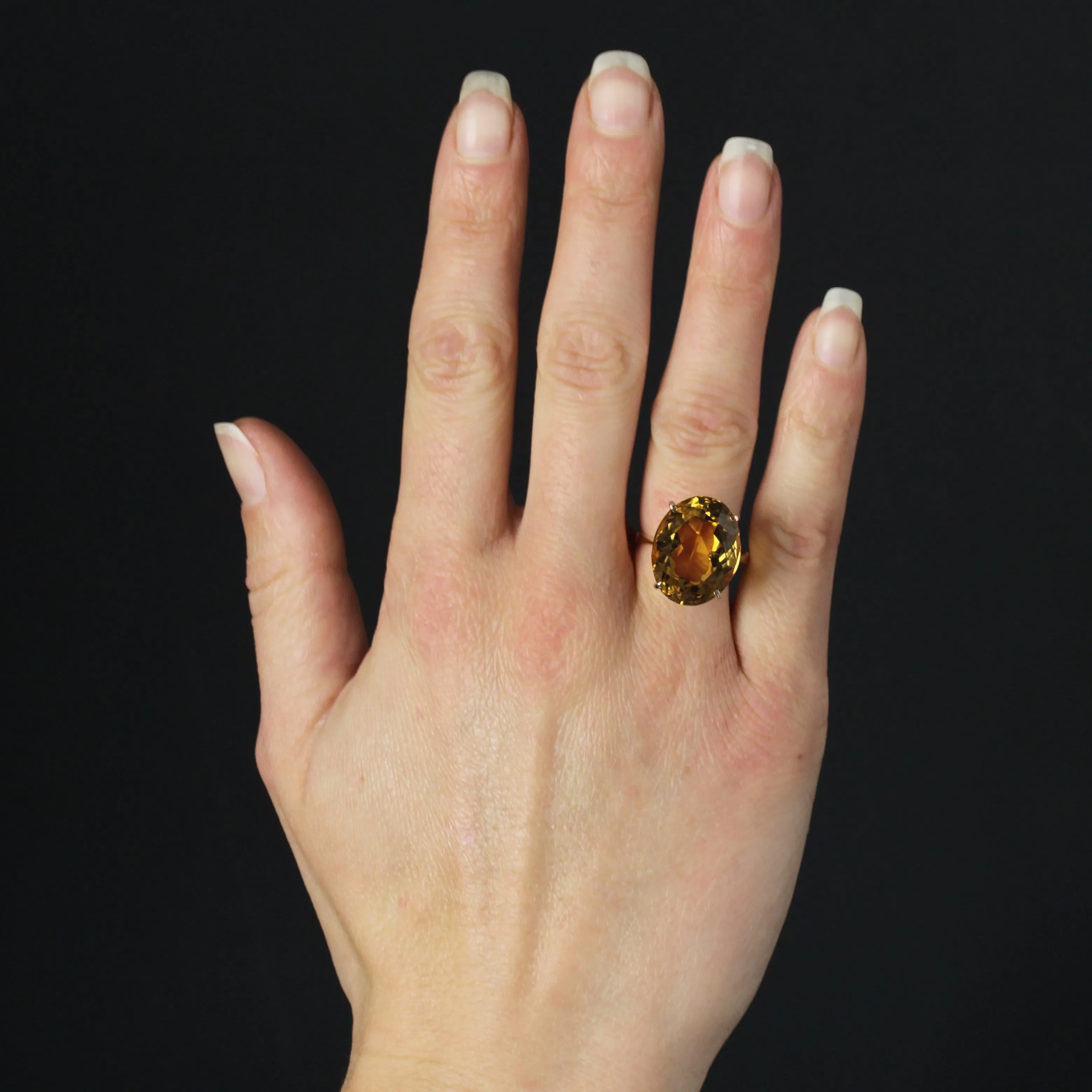 1960s 12 Carats Citrine 18 Karat Yellow Gold Cocktail Ring