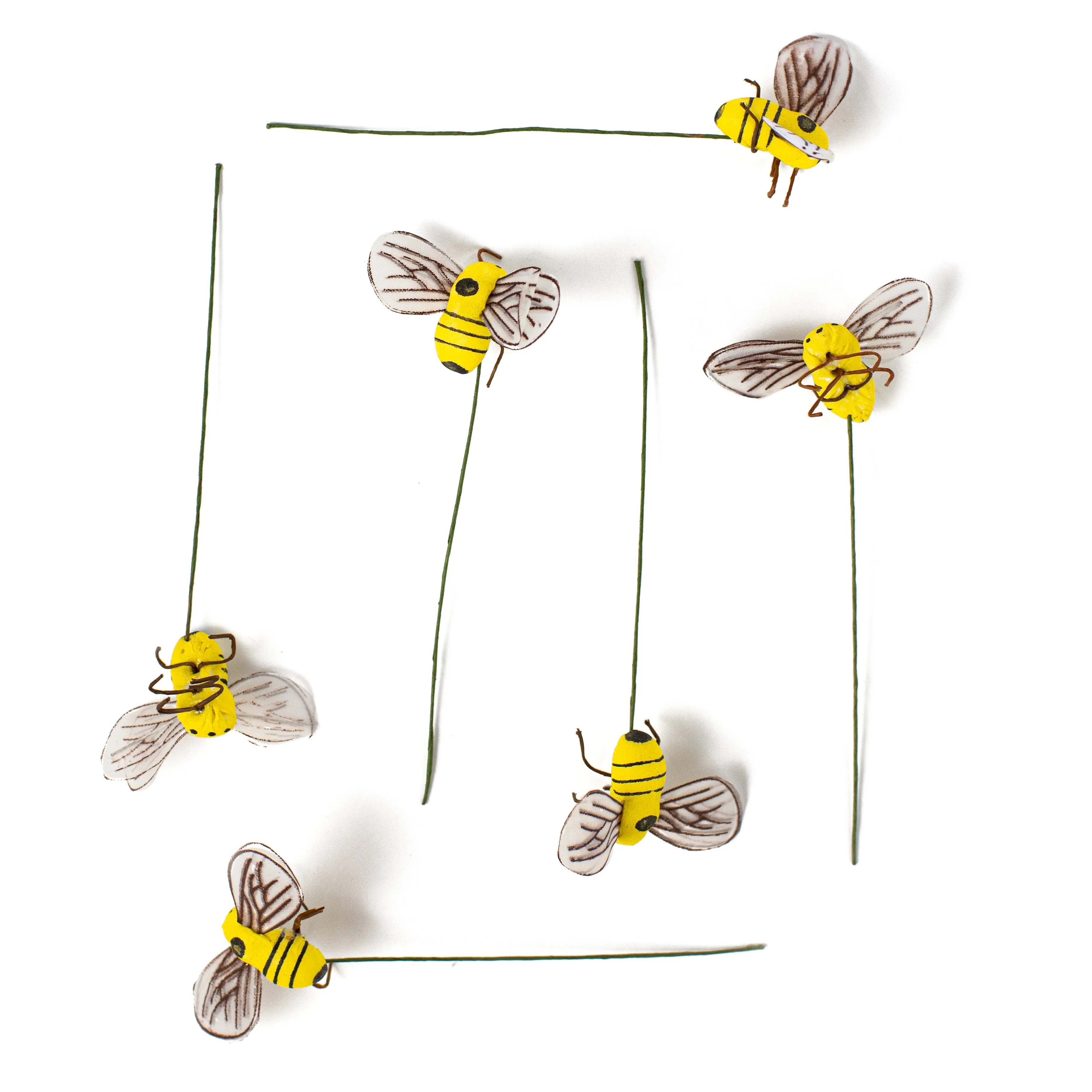 1" Yellow Bees Wired Ornaments (Set of 6)