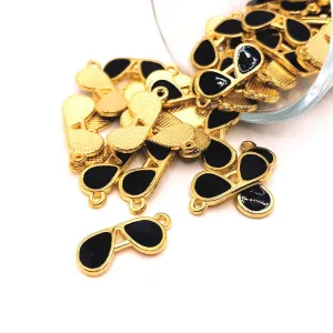 4, 20 or 50 Pieces: Black and and Gold Enamel Aviator Glasses Charms