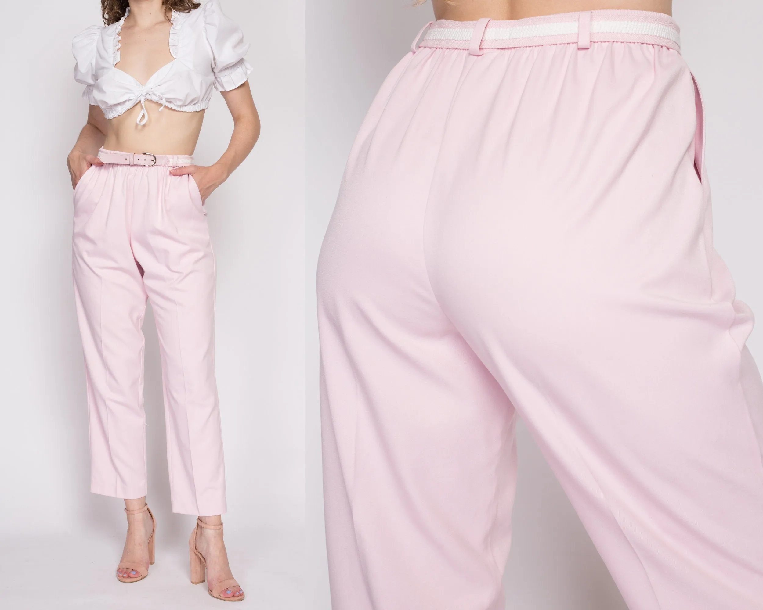 80s Pink High Waist Belted Pants - Medium