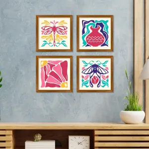 Abstract Groovy Floral Art Wall Frame Set of Four