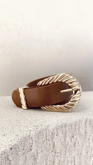 Amelie Twist Buckle Belt - Brown/Gold