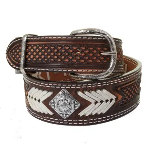 B1041B - Brown Vintage Tooled Rawhide Belt