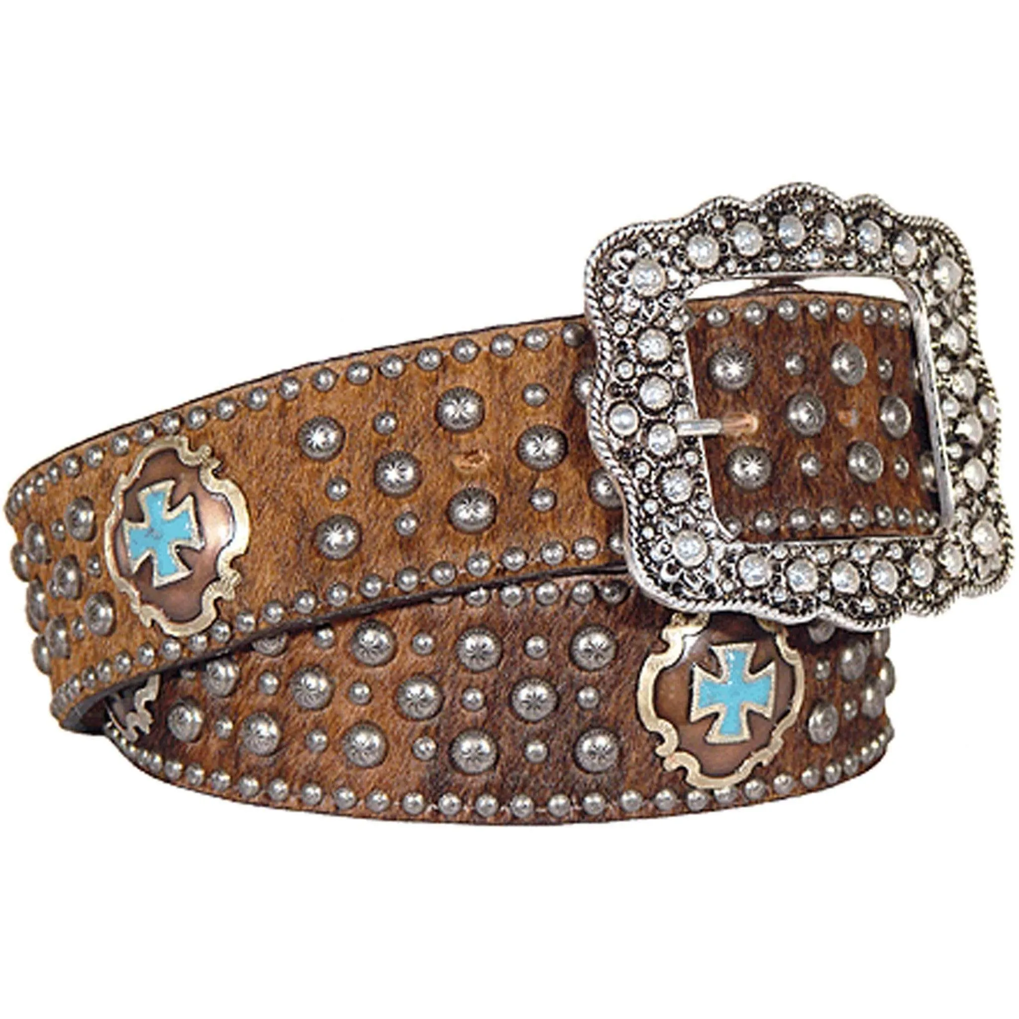 B128 - Brown Cowhide Studded Belt