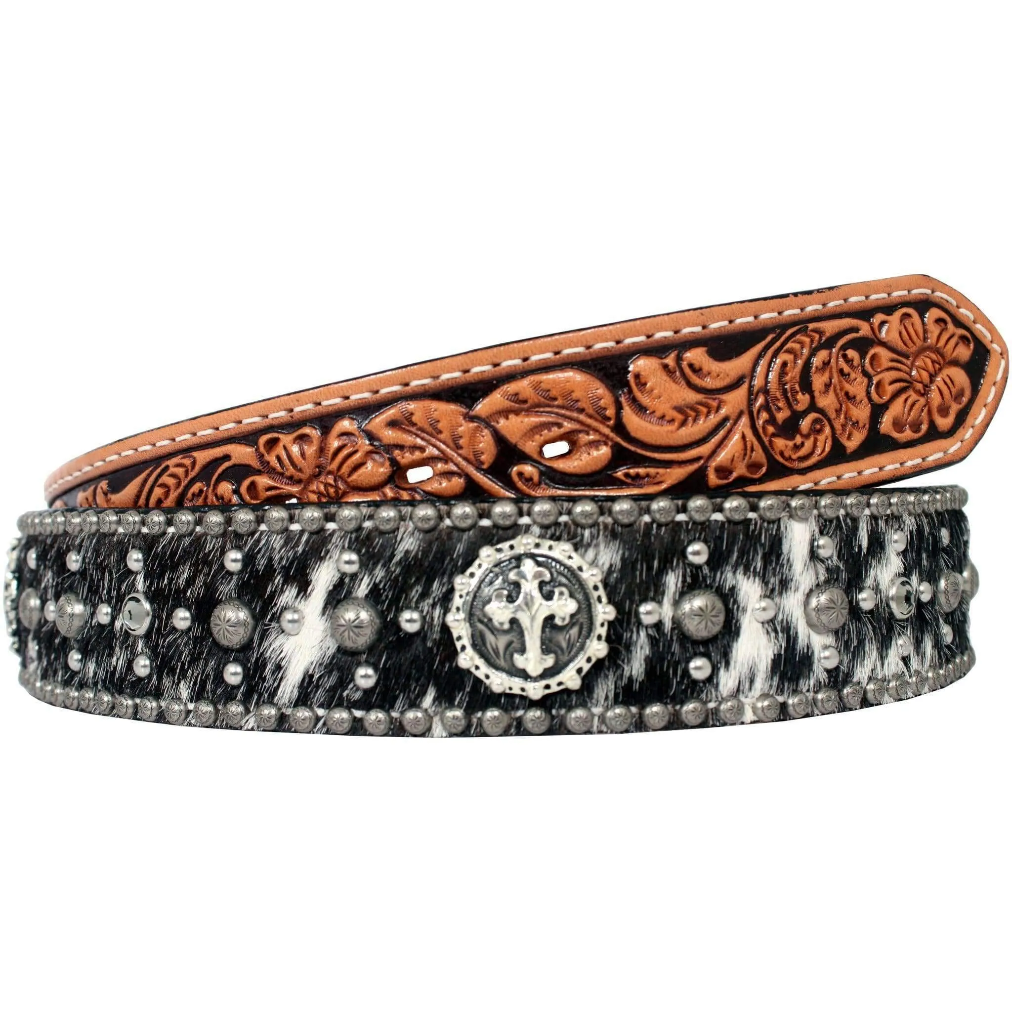 B714 - Roan Hair Studded Tooled Belt