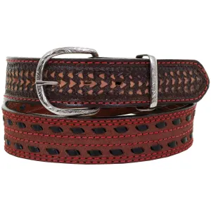 B992AB - Brown Rough Out Tooled Belt