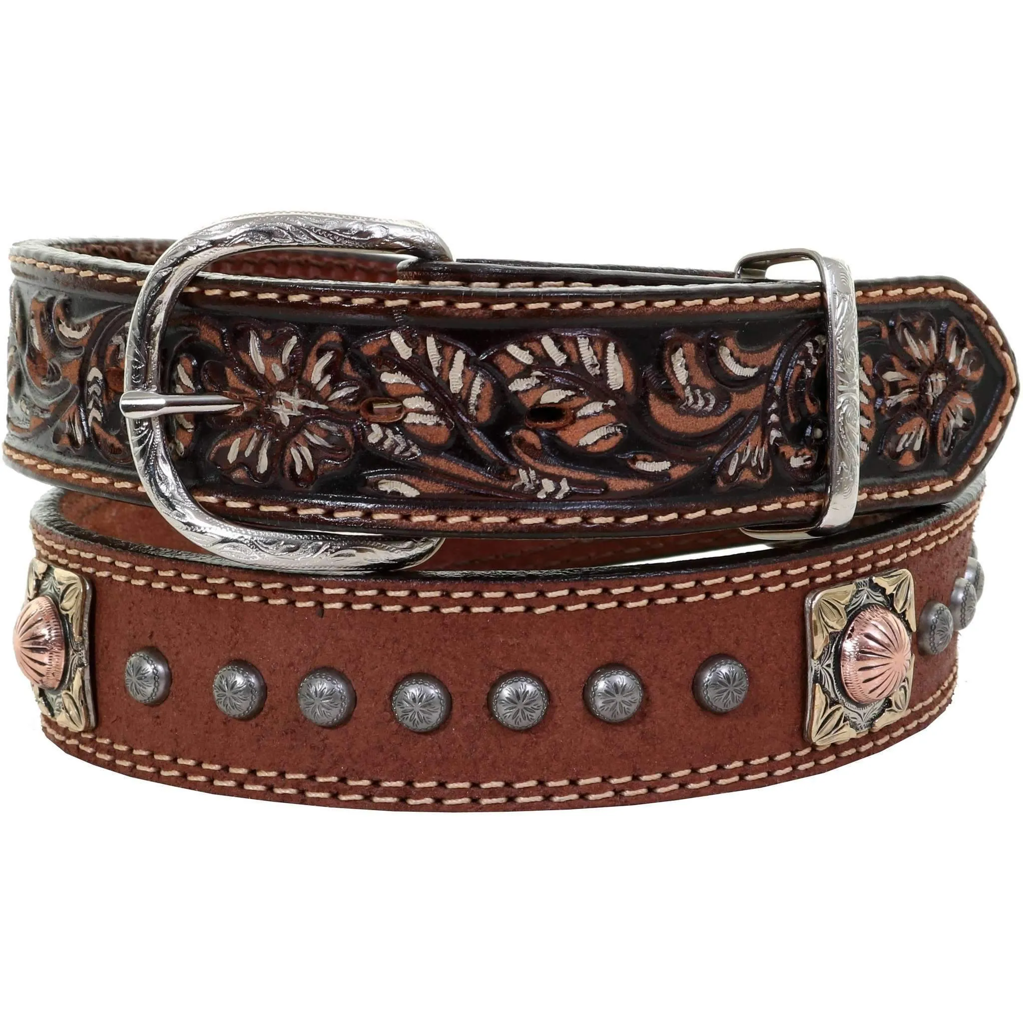 B994AC - Brown Rough Out Tooled Belt