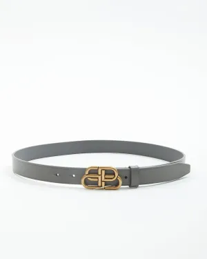 Balenciaga Grey Leather Logo Thin Belt - 85