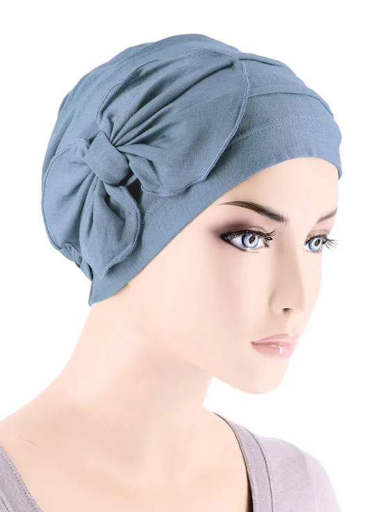 Bamboo Pleated Bow Cap Dusty Blue