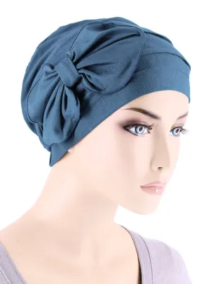 Bamboo Pleated Bow Cap Indigo Blue