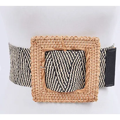 Bamboo Square Buckle with Elastic Belt