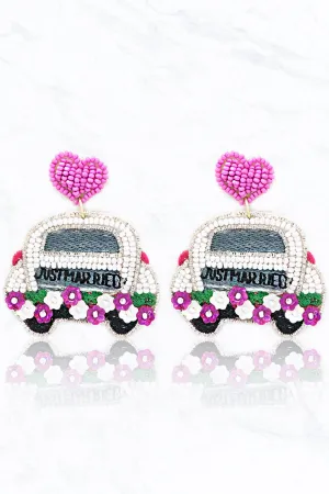 Beaded JUST MARRIED Car Earrings