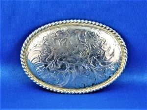 Belt Buckle - Alpaca Mexico Silver Carved Belt Buckle