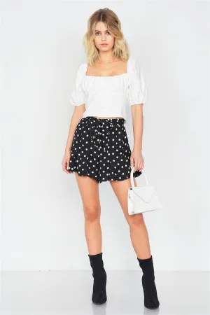 Black & White Polka Dot Frill Flare Mini Chic Pleated Shorts  /3-2-1