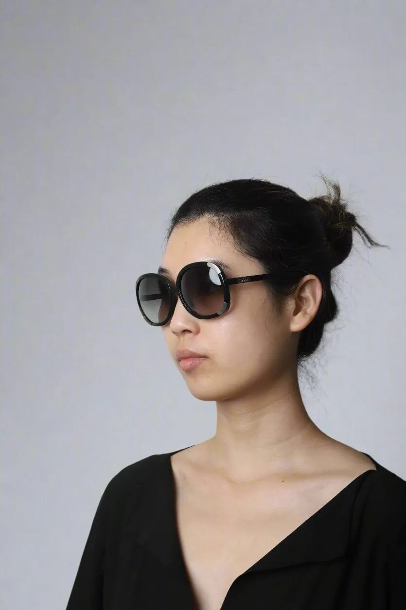 Black mytre round oversized sunglasses