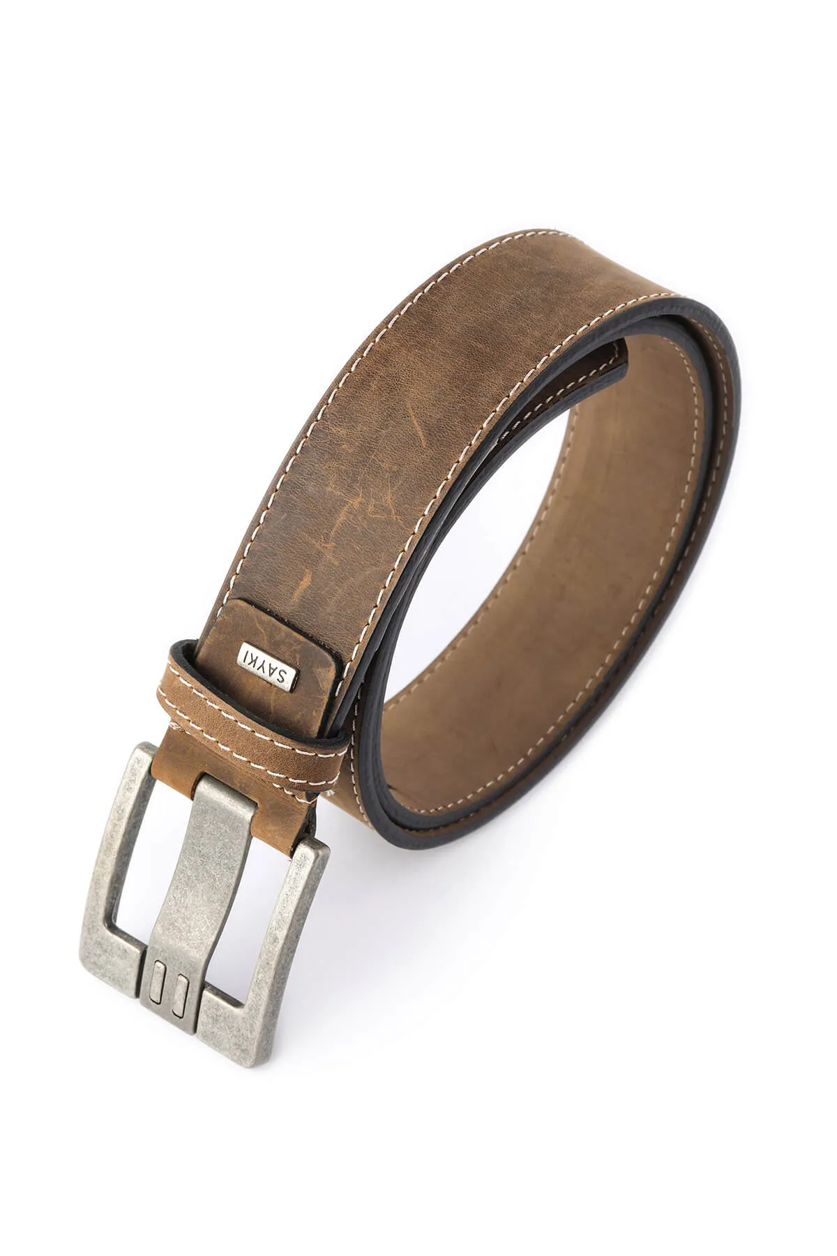 Brown Sport Stitched Faux Leather Belt