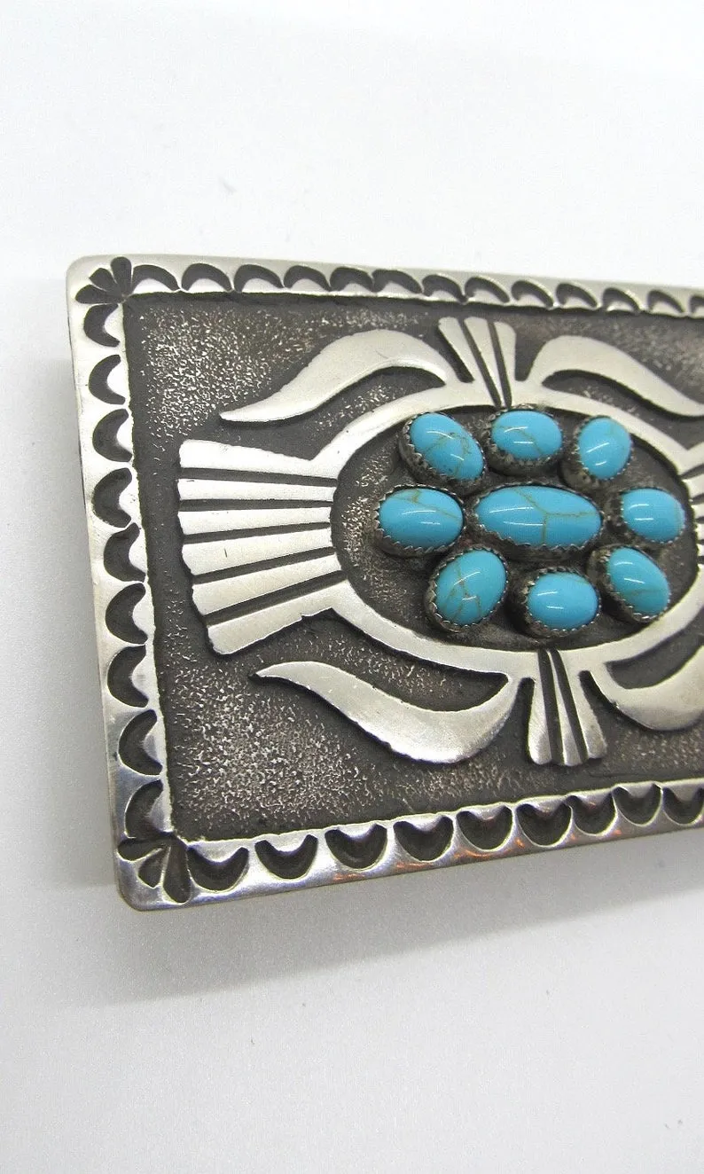 BUCKLE UP Donovan Kinsel Sandcast Silver & Kingman Turquoise Belt Buckle