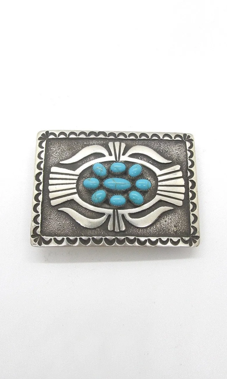 BUCKLE UP Donovan Kinsel Sandcast Silver & Kingman Turquoise Belt Buckle