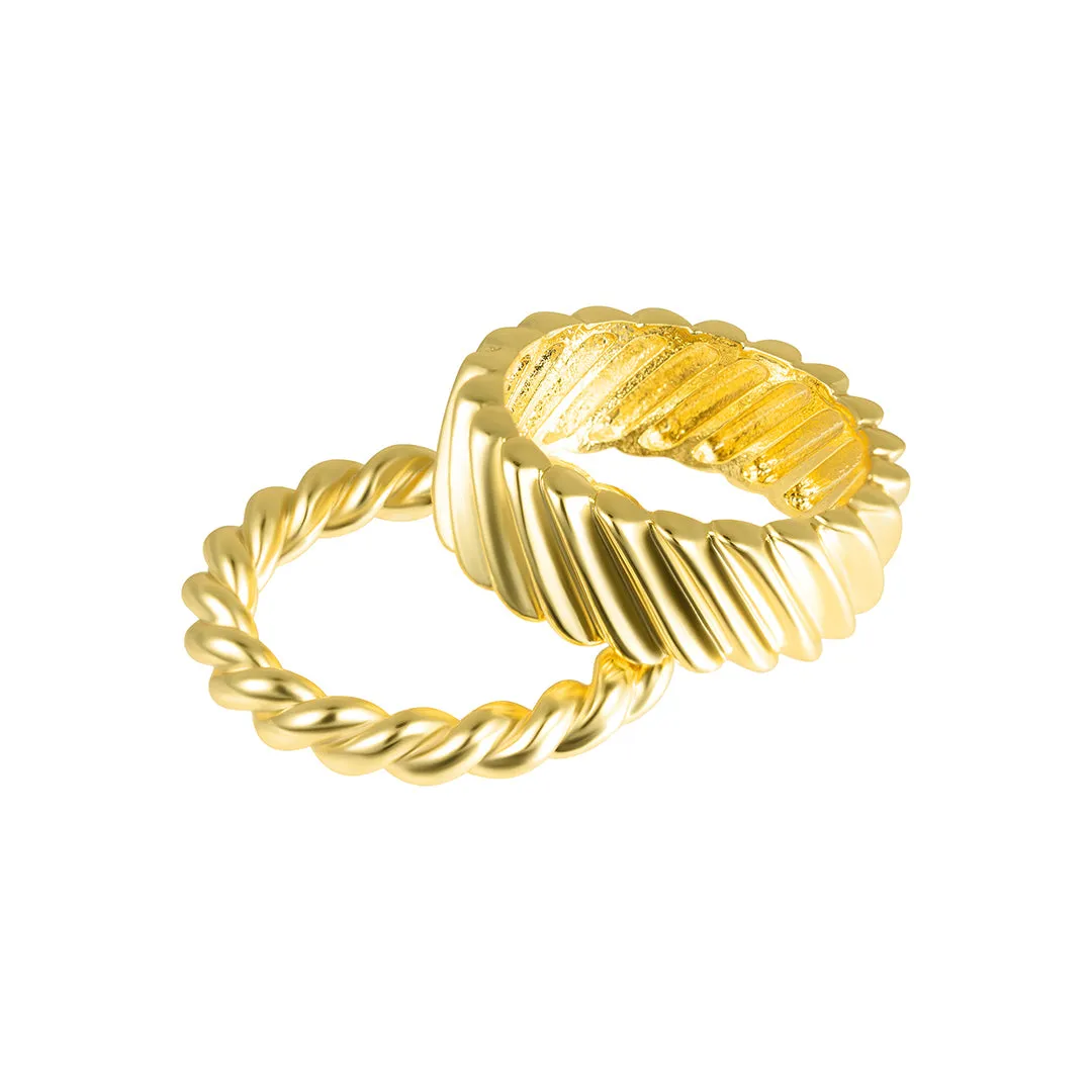 Cable and Twist Ring Set gold