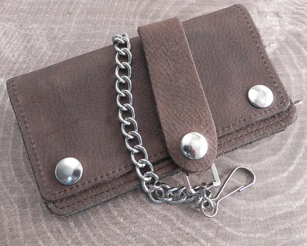 Chain Wallet Brown Trifold Leather Biker Soft