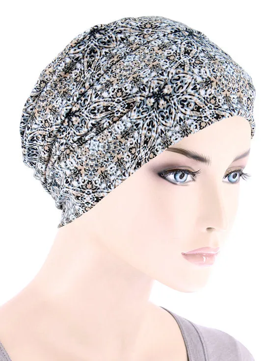 CKC-132#Chemo Cloche Cap in Gray Beige Medallion