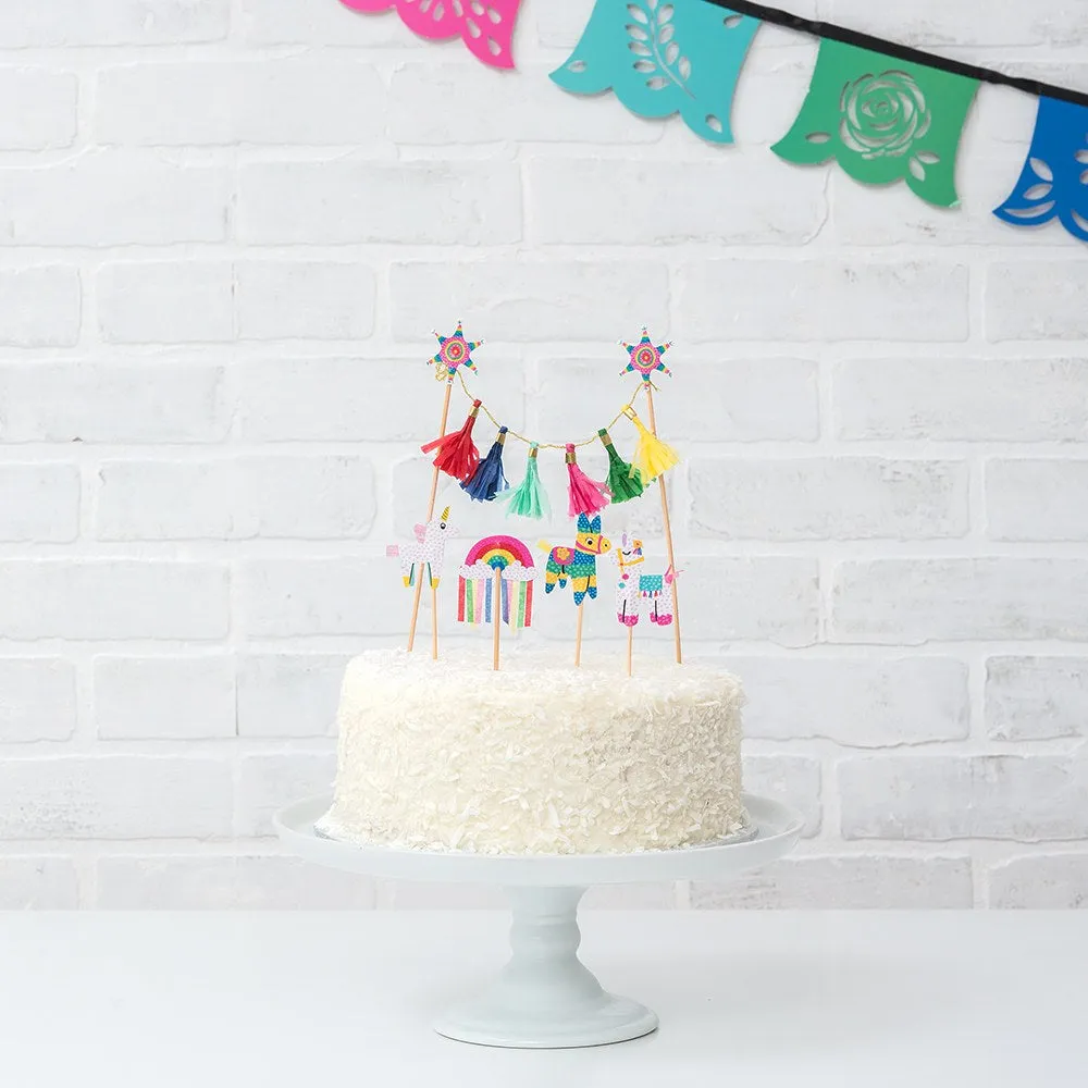 Colorful Fiesta Party Paper Cake & Cupcake Toppers - Set Of 5