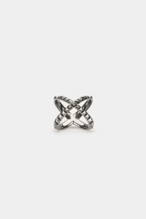 Crossed studded silver ring