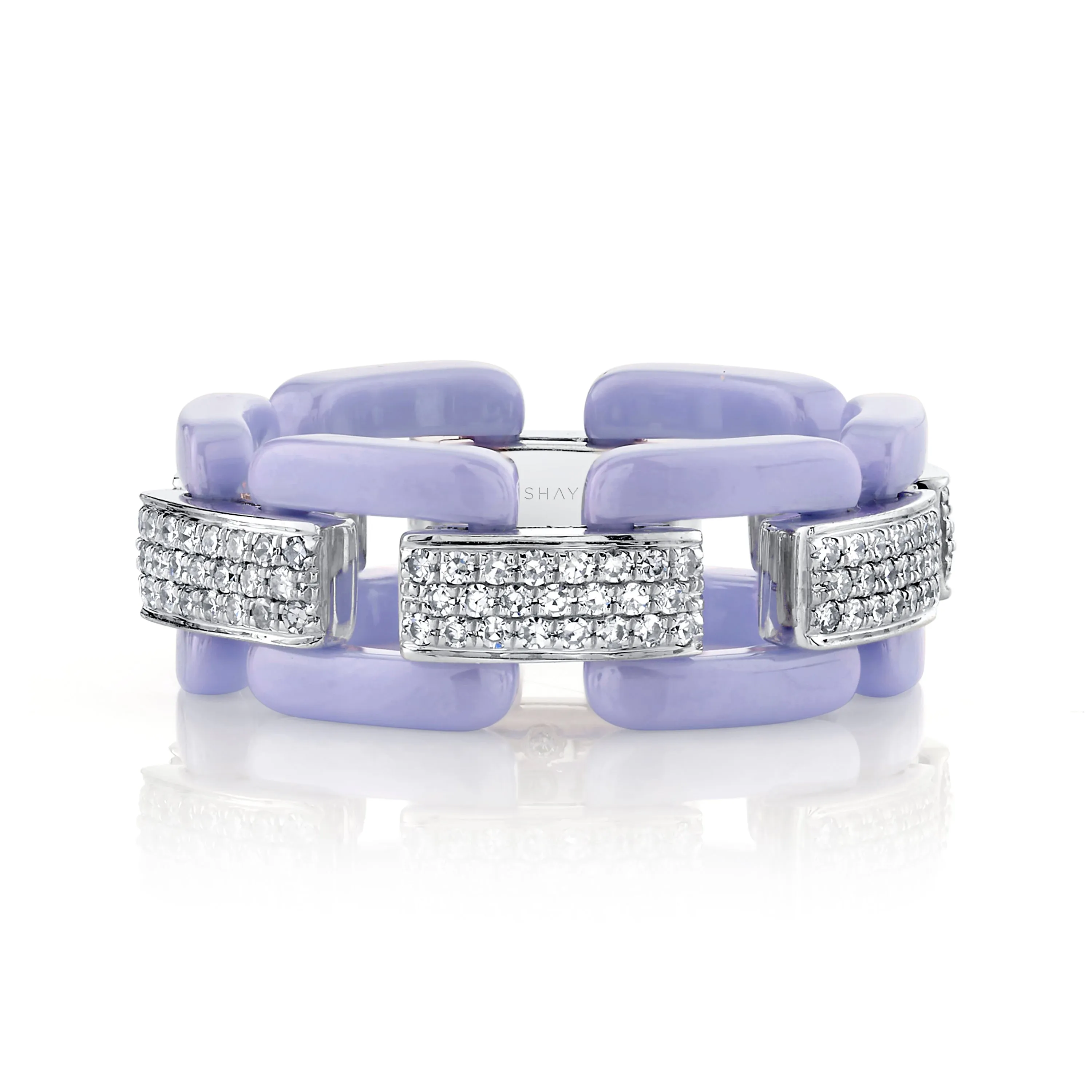 DIAMOND PAVE LAVENDER CERAMIC DECO LINK RING