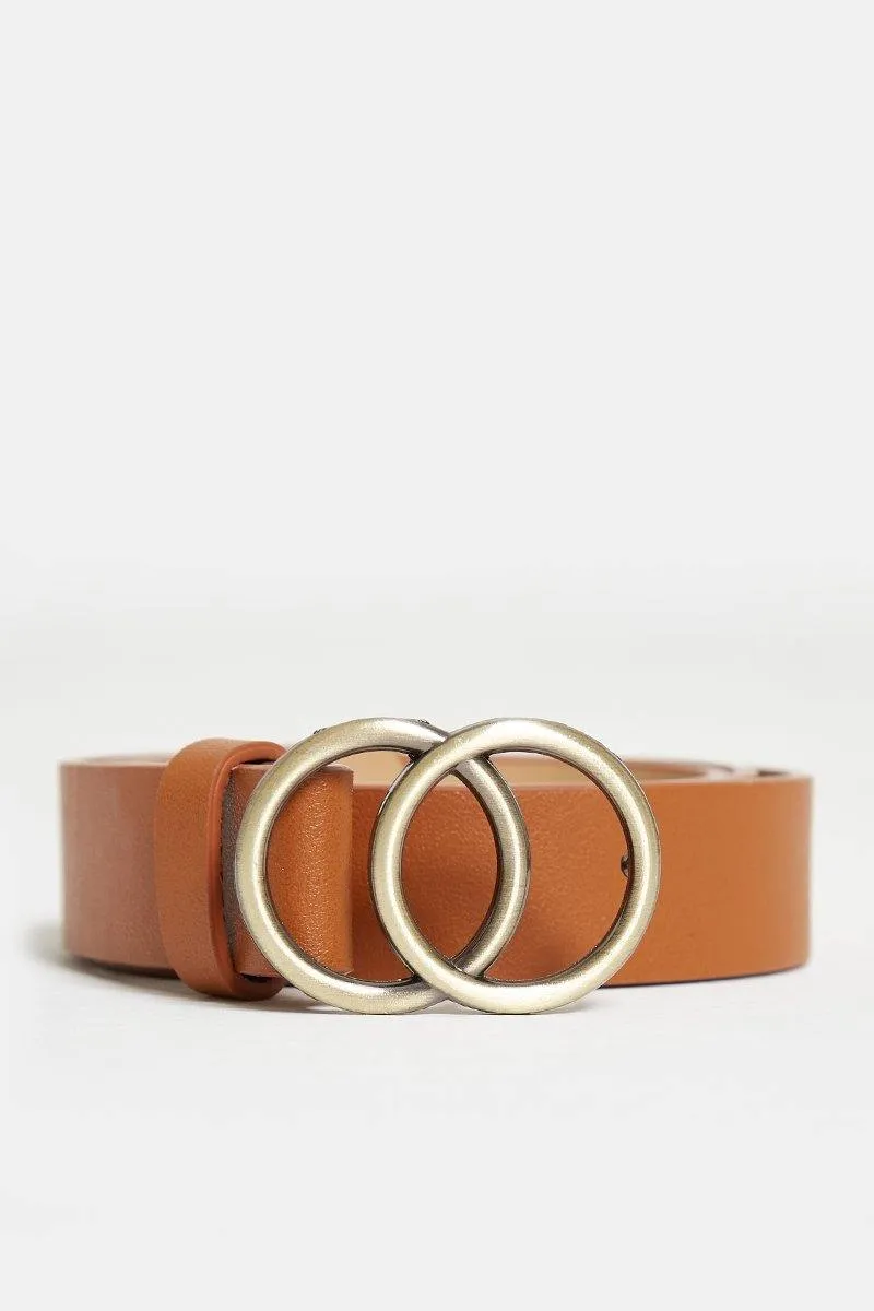 Double Gold Ring Belt in Tan