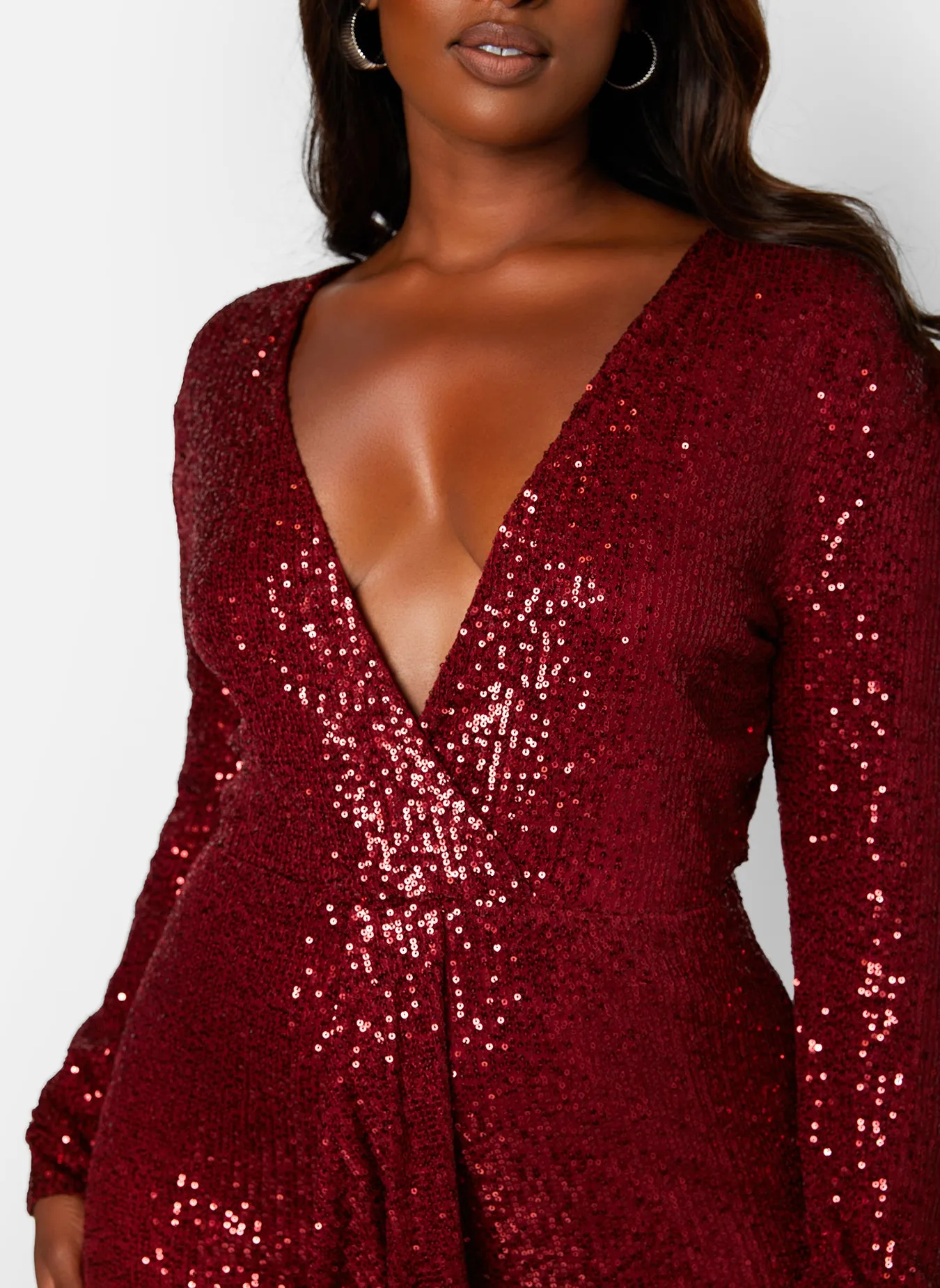 Empowered V-Neck Long Sleeve Sequin Jumpsuit