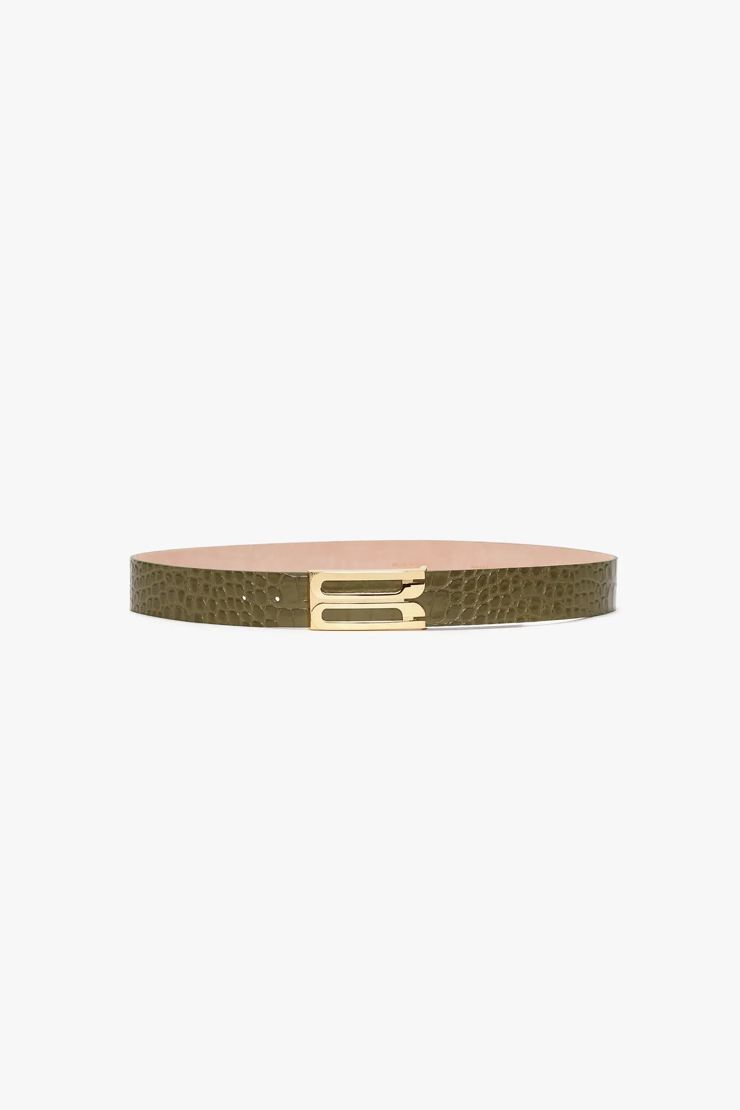 Exclusive Jumbo Frame Belt In Khaki Croc Embossed Calf Leather