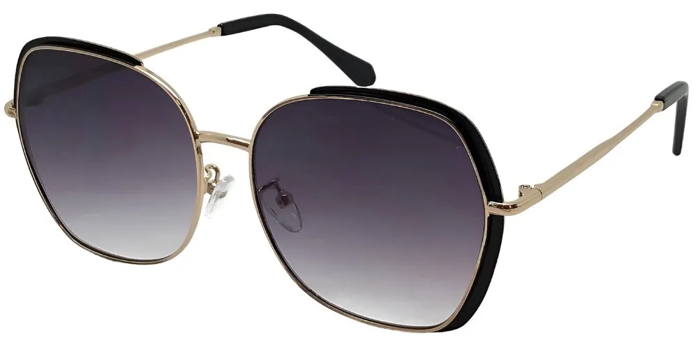 Fantas-Eyes Womens Tallulah Oversized Metal Sunglasses - Black/Gold