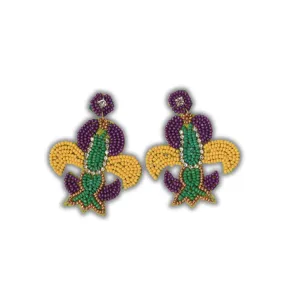 Fleur-de-Lis Mardi Gras Beaded Earrings