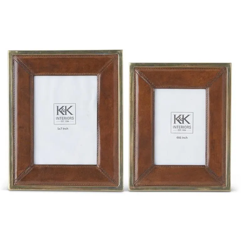 Gold Trimmed Leather Photo Frames