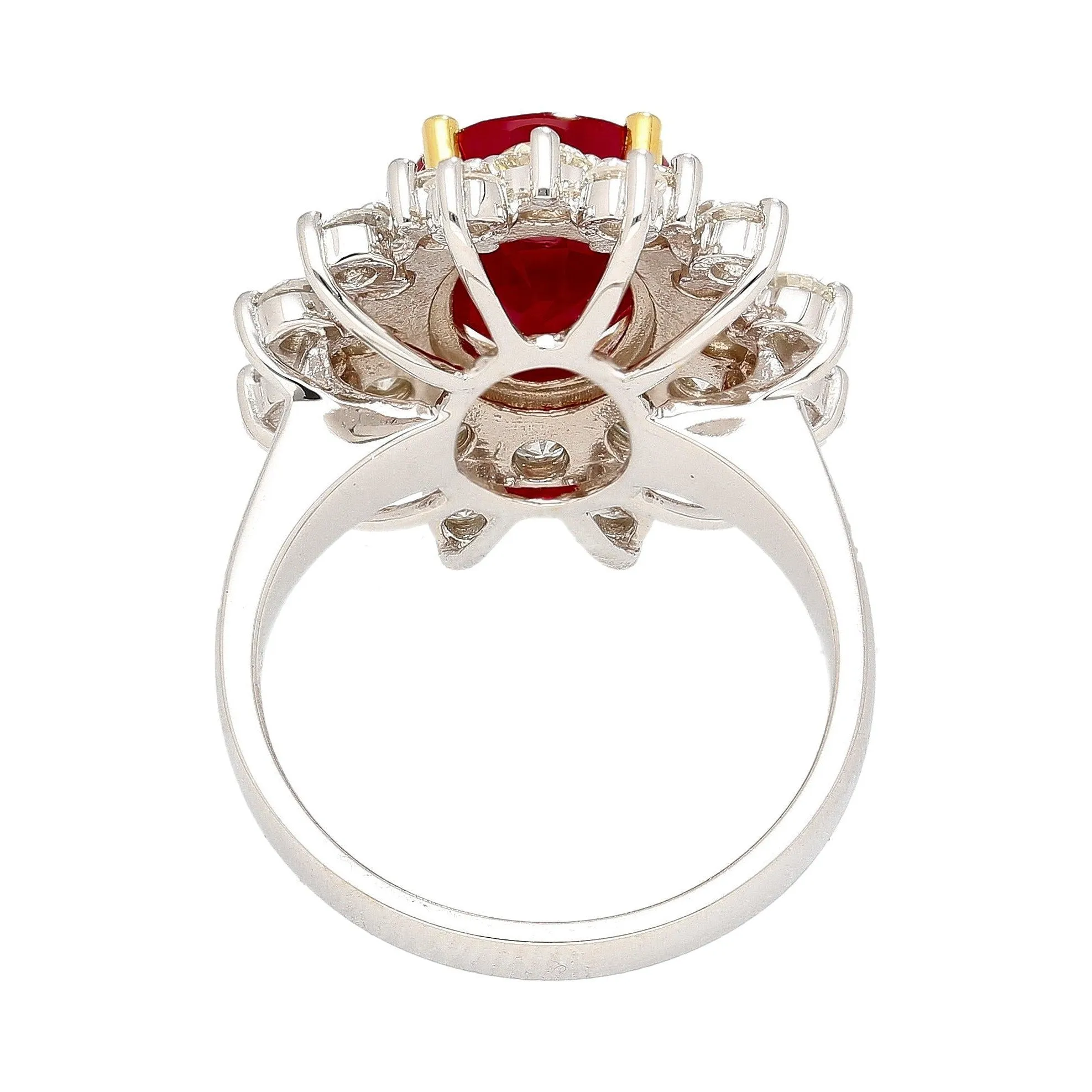 GRS Certified 5.09 Carat Oval Burma Ruby & Diamond Halo Cluster Ring