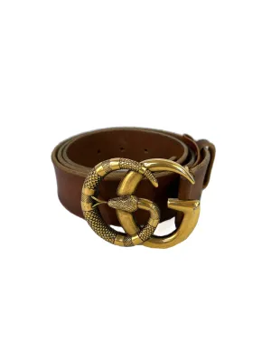 Gucci Brown Leather Belt Size 90 with Double G Snake Motif