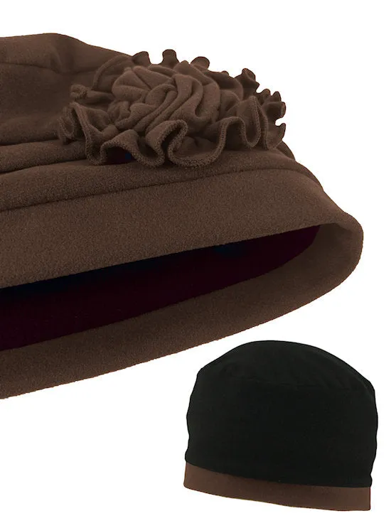 H158-BROWN#Pleated Winter Hat Fleece Lined Brown