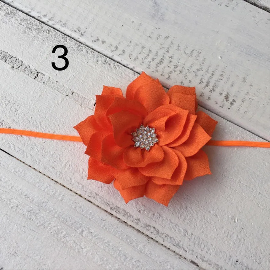 Halloween Headband - Orange and Black - Rhinestone Lotus Flower