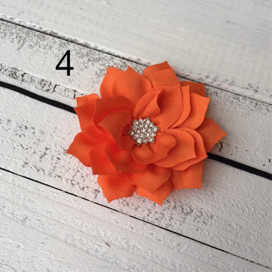 Halloween Headband - Orange and Black - Rhinestone Lotus Flower