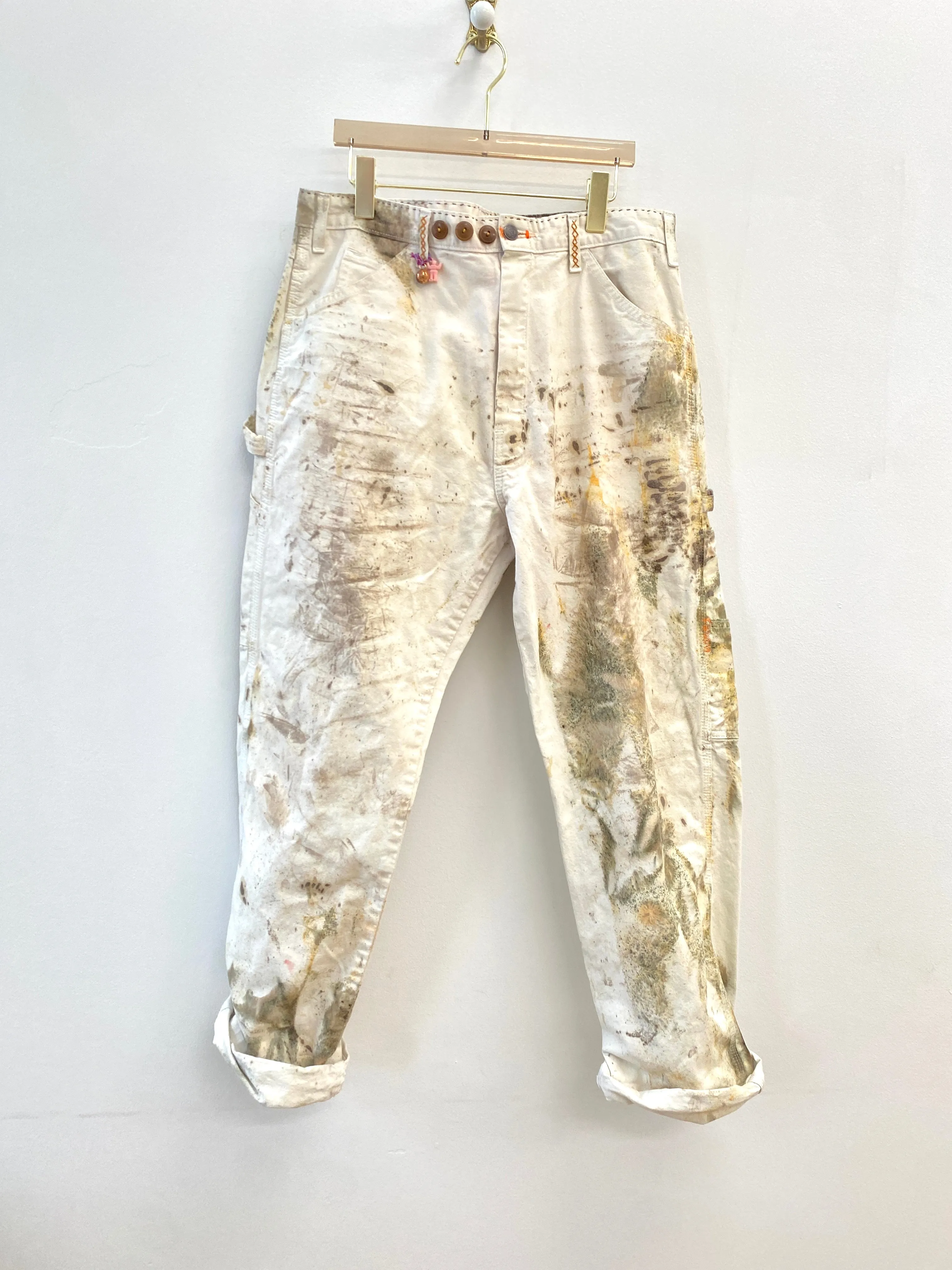 Hand Embroidered Loops & Brown Feathering Dyed Pants (Reworked)