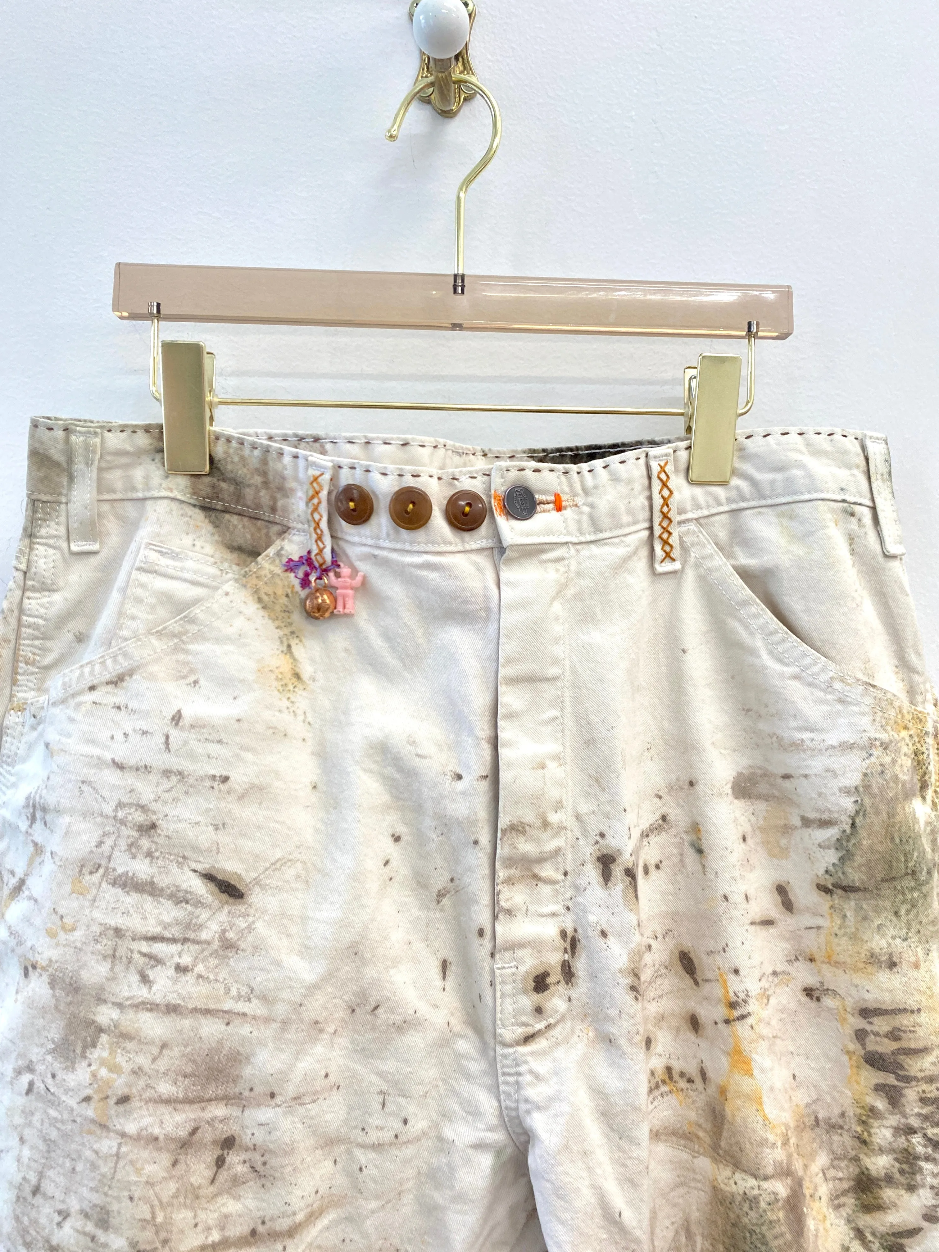 Hand Embroidered Loops & Brown Feathering Dyed Pants (Reworked)