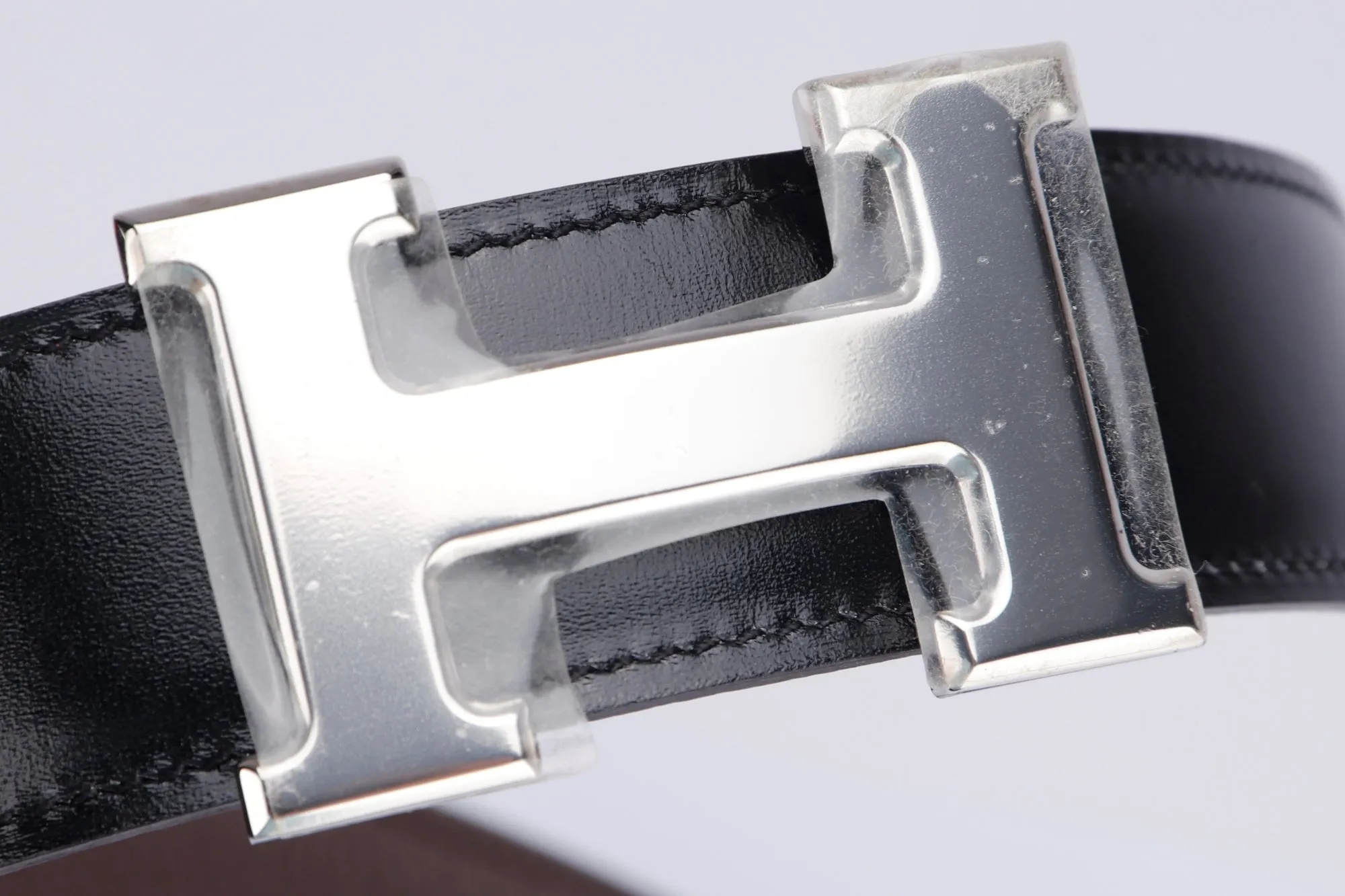 Hermes Silver H Buckle Belt with Dark Brown X Black Reversible Belt, Length 120cm, with Box