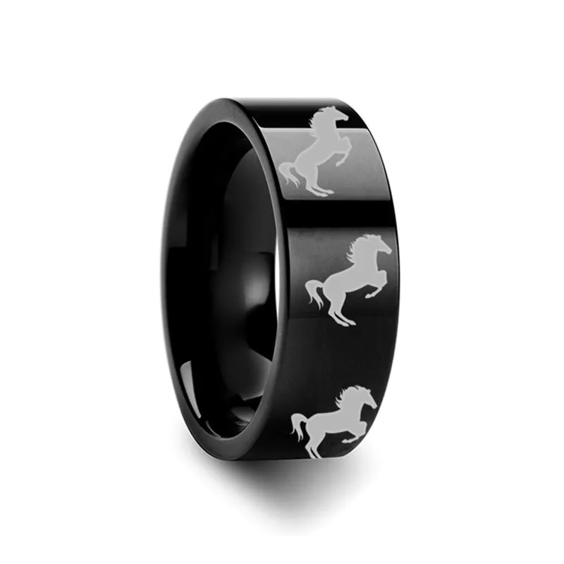 Horse Hind Legs Print Animal Design Tungsten Carbide Ring for Men and Women - 4MM - 12MM