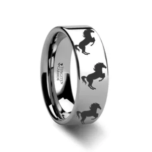 Horse Hind Legs Print Animal Design Tungsten Carbide Ring for Men and Women - 4MM - 12MM