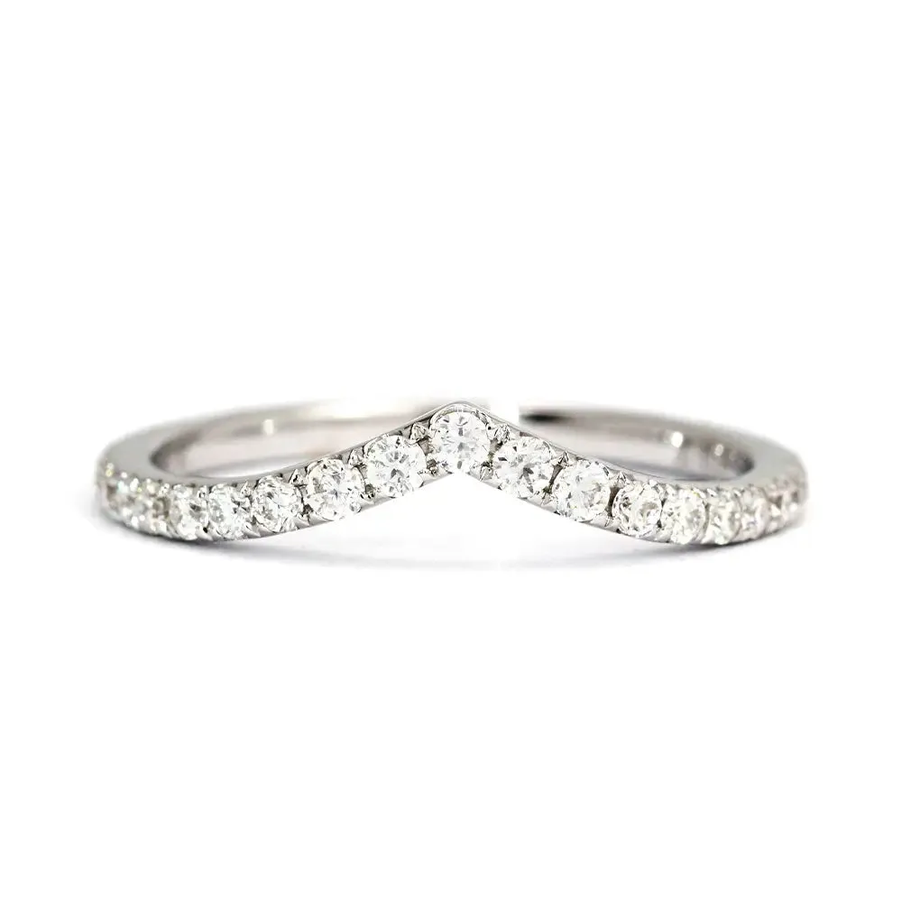 Ivette Moissanite V Shaped and Satin Brushed Twist Design Wedding Rings in 18K gold