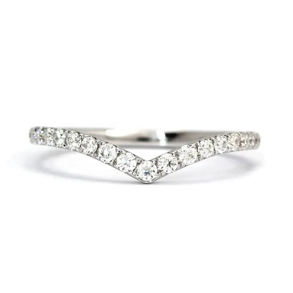 Ivette Moissanite V Shaped and Satin Brushed Twist Design Wedding Rings in 18K gold