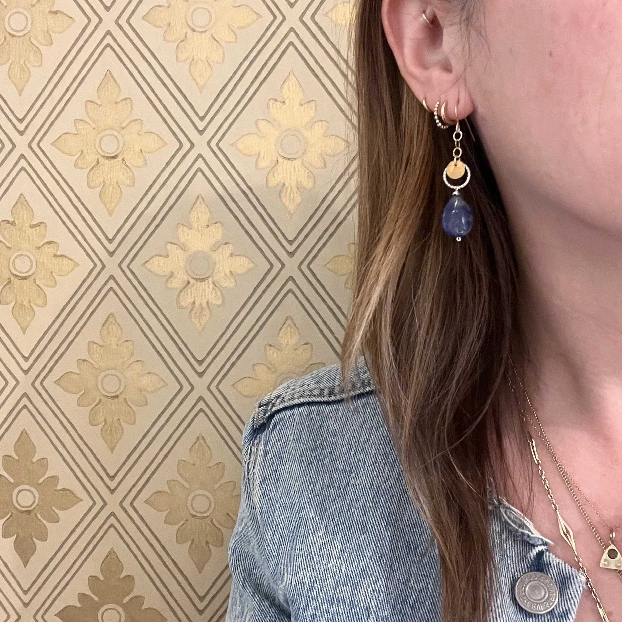 Lapis with Vintage Brass & Silver Drop Earrings by Brin